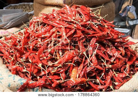 Red Chili Peppers At The Market Of Devaraja