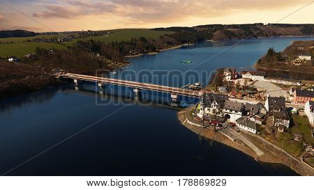 aerial view saalburg thuringia germany saale river town panorama