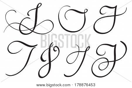 set of art calligraphy letter J with flourish of vintage decorative whorls. Vector illustration EPS10.