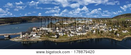 aerial view saalburg thuringia germany saale river town panorama