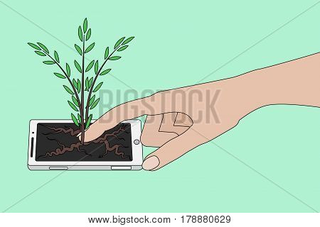 Hand Touching Smartphone Screen