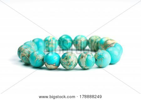 Variscite Round Bead Stretchy Bangle Bracelet on white background
