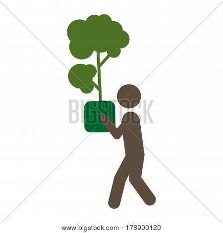 person with tree inside of plantpot, vector illustration