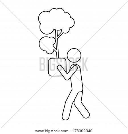 figure person with tree inside of plantpot, vector illustration