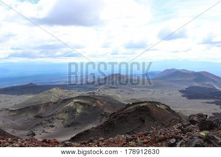 Black And Red Ash, Valley Of Hills, After Volcanic Eruption