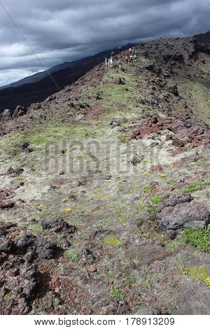 Black And Red Ash, Valley Of Hills, After Volcanic Eruption