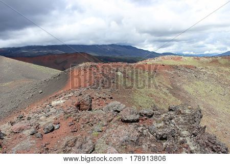 Black And Red Ash, Valley Of Hills, After Volcanic Eruption