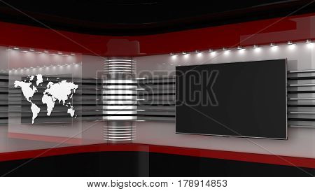Tv Studio. Backdrop for TV shows .TV on wall. News studio. The perfect backdrop for any green screen or chroma key video or photo production. 3D rendering.