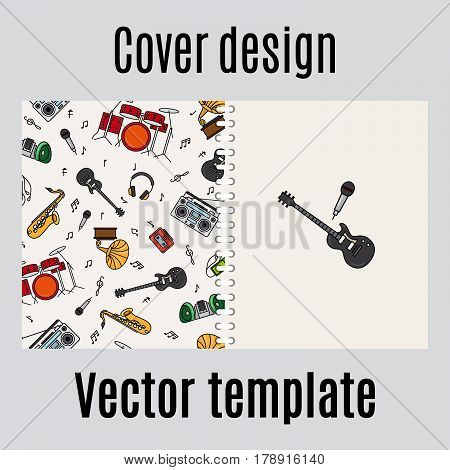 Cover design for print with music instrument pattern. Vector illustration