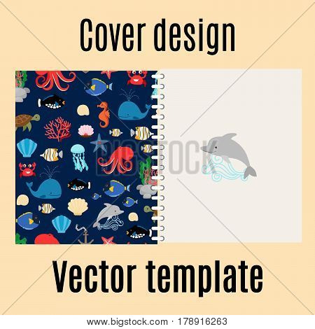 Cover design for print with sea pattern. Vector illustration