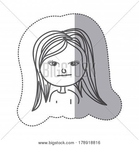 sticker silhouette half body caricature angry girl vector illustration