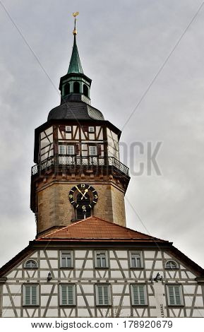 Landscape with the historic City Tower of Backnang
