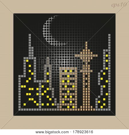 Mosaic City drawing
Abstraction author design night city sky moon ornament house multi-storey telecentre window light stock vector illustration