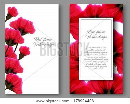 Vector botanical vertical banners with red flower. Design for natural cosmetics health care products. Can be used as greeting card or wedding invitation. Set floral vintage card