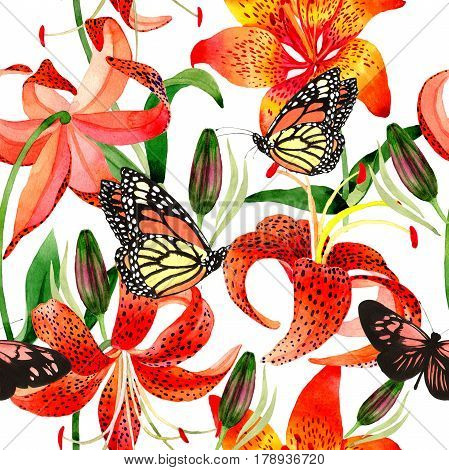 Wildflower leopard lily flower pattern in a watercolor style isolated.  Aquarelle wild flower for background, texture, wrapper pattern, frame or border.