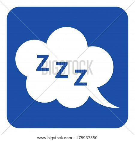 blue rounded square information road sign with white ZZZ speech bubble icon
