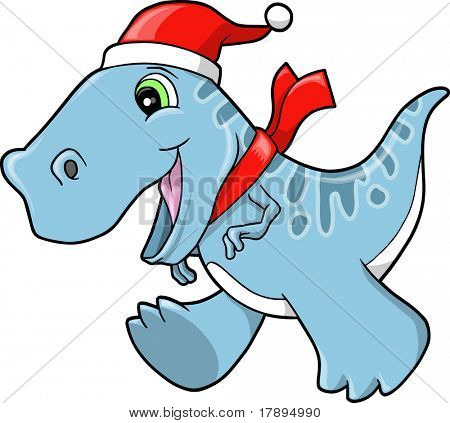 Aranyos karácsonyi ünnep Tyrannosaurus dinoszaurusz vektoros illusztráció