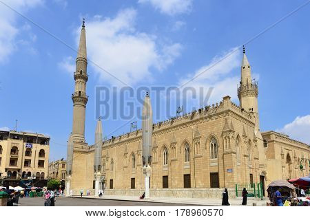 CAIRO, EGYPT - SEPTEMBER 14 2016:  Al-Hussein Mosque on September 14, 2016 in Cairo, Egypt. The Mosque built in 1154 and one of the holiest buildings in the Capital City.