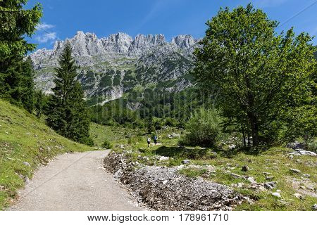 Summer mountains landscape. Hiking in the Alps Kaiser Mountains Austria Tyrol