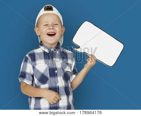 Caucasian Little Boy Holding Chatbox Papercraft