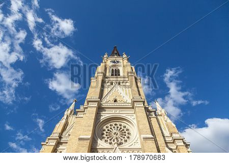The Name of Mary Church also known as Novi Sad catholic cathedral during a sunny spring afternoon. This cathedral is one of the most important landmarks of Novi Sad Serbia