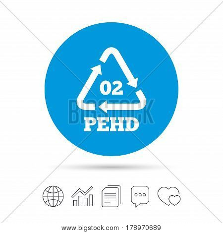 Hd-pe 02 icon. High-density polyethylene sign. Recycling symbol. Copy files, chat speech bubble and chart web icons. Vector