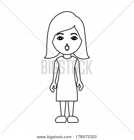 silhouette caricature dumbfounded woman with costume vector illustration