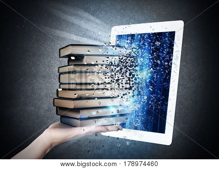 Books enter into the screen of an e-book