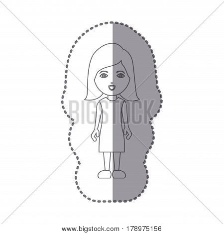 sticker silhouette caricature dumbfounded woman with costume vector illustration