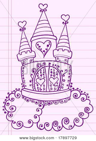 Ilustração em vetor de Castelo de princesa bonito Doodle