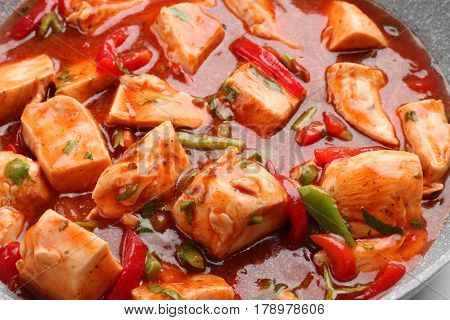Tasty chicken cacciatore, closeup