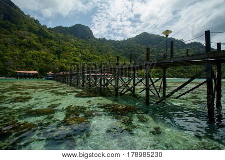 Beautiful tropical Bohey Dulang island with beach and blue water for relax