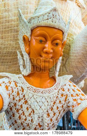 Thai literature goddess made from wax for marhing in candle festival in Ubonratchthani Thailand