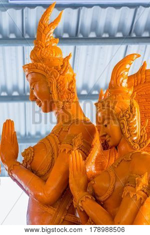 Thai literature goddess made from wax for marhing in candle festival in Ubonratchthani Thailand
