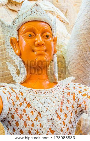 Thai literature goddess made from wax for marhing in candle festival in Ubonratchthani Thailand