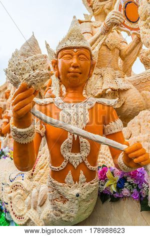 Thai literature goddess made from wax for marhing in candle festival in Ubonratchthani Thailand