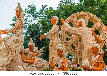 Thai literature goddess made from wax for marhing in candle festival in Ubonratchthani Thailand