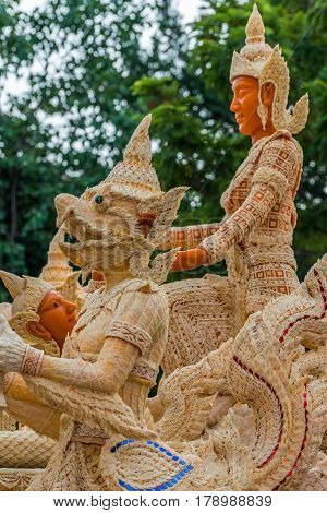 Thai literature goddesses made from wax for marhing in candle festival in Ubonratchthani Thailand made from wax for marhing in candle festival in Ubonratchthani Thailand
