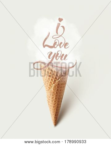 Ice cream cone with love concept