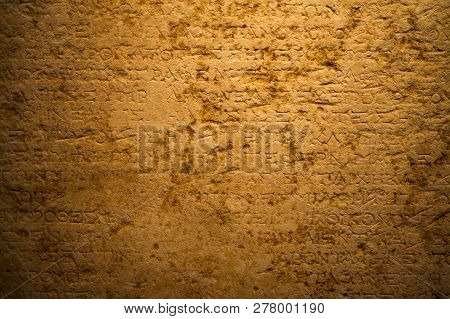 Historical Antique Age Epigraph On Marble Tablet Stone
