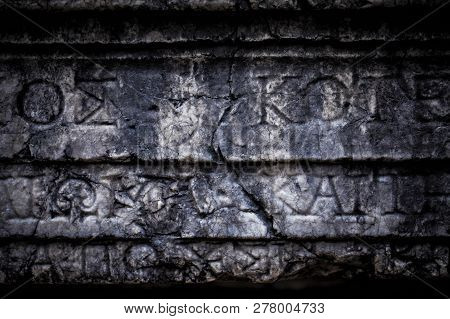 Historical Antique Age Epigraph On Marble Tablet Stone