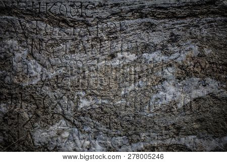 Historical Antique Age Epigraph On Marble Tablet Stone