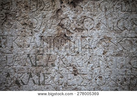 Historical Antique Age Epigraph On Marble Tablet Stone