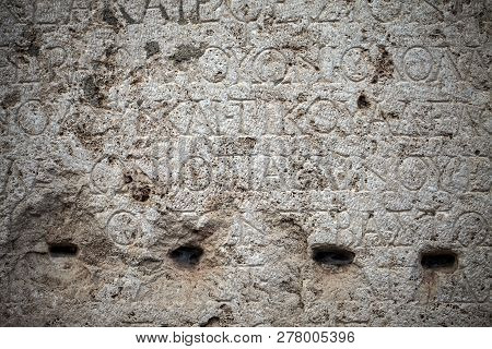 Historical Antique Age Epigraph On Marble Tablet Stone