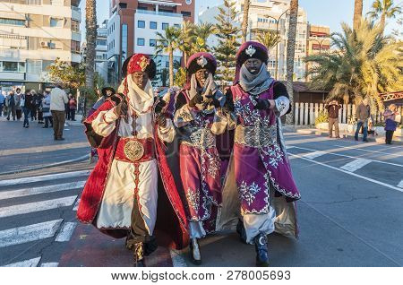 Torrevieja, Spain - January 5 2019:  Traditional Procession, Reconstruction Of Visit Of The Magi To 