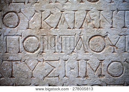 Historical Antique Age Epigraph On Marble Tablet Stone