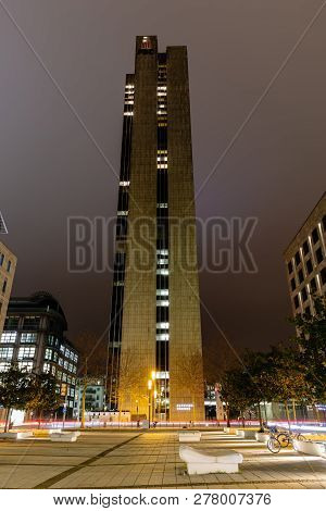 Frankfurt Am Main, Germany - January 07, 2019: Frankfurt Office Center At Night. It Is A 40-storey A