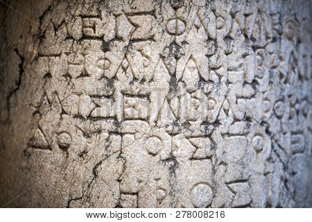 Historical Antique Age Epigraph On Marble Tablet Stone