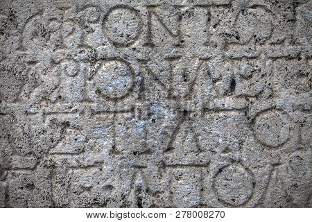 Historical Antique Age Epigraph On Marble Tablet Stone