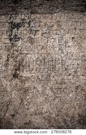 Historical Antique Age Epigraph On Marble Tablet Stone